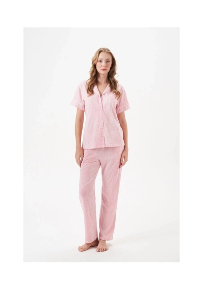 Angbutik Pjs 29033 Kadın Düğmeli Pijama Takım PEMBE