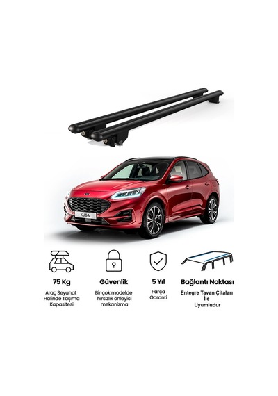 Kanca Ford Kuga 2020 Ve Sonrası Uyumlu Siyah Kilitli Ara Atkı 130cm Port Bagaj Tavan Barı