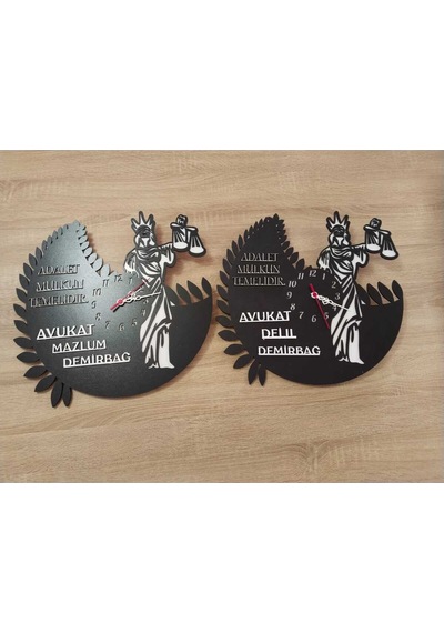 Avukat Avukatlık Bürosu Kişiye Özel İsim Yazılı Duvar Saati 2323 Çok Renkli