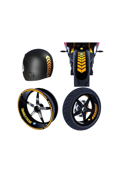Moto Rider 4'lü Sticker Seti Taksi Sarısı İç Dış Jant Şeridi Kask Ve Çamurluk Çınar Extreme