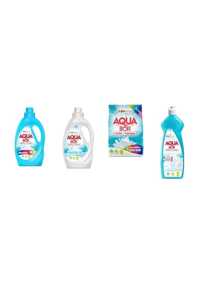 Aquabor Doğal Mineralli Sıvı Renkliler + Sıvı Beyaz + 4 Kg Renkliler + Elde Bulaşık 4 Lü Set