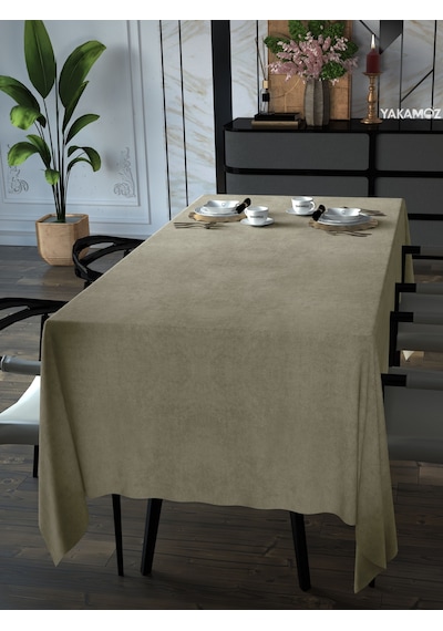 Kum Beji Kadife Dokulu Masa Örtüsü Dertsiz Velvet Touch Serisi Kum Beji
