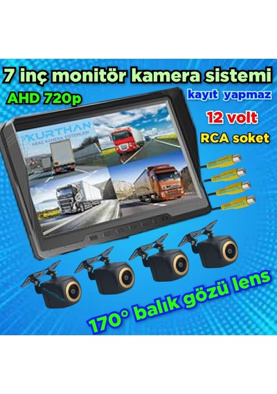 7 İnç Kayıtsız Ekran Ve 4 Adet Ahd 720p Balık Gözü 170'' Kamera