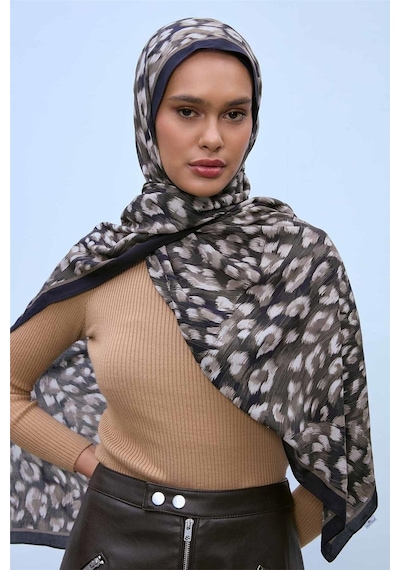 Silk Home Eco Viscose Leopar Desen Şal 6001 Gri-siyah-vizon