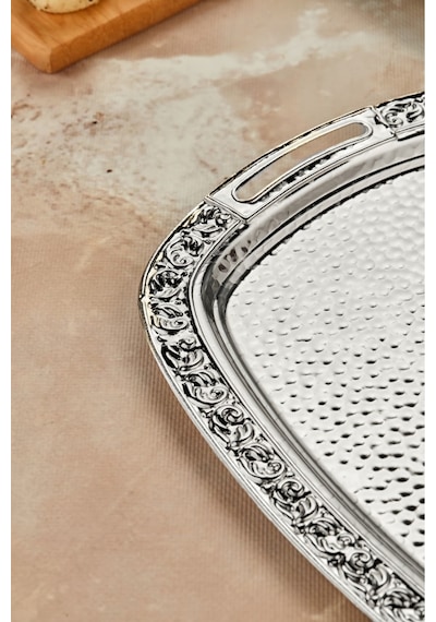 Cooker 2'li Metal Oval Gümüş Sunum Tepsisi 43x30 Cm Ve 36x26 Cm Ckr3566 Diğer