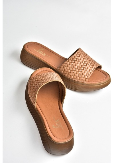 Fox Shoes Taba Hakiki Deri Kadın Terlik