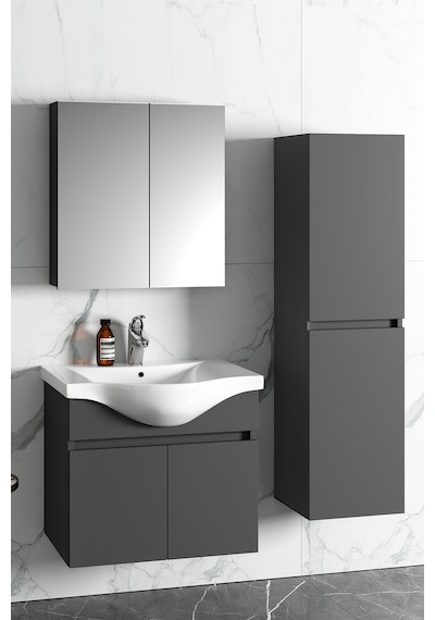 Yıldız 65+35 Cm Antrasit Gri Mdf Sepetli Asma Banyo Dolabı Takımı Antrasit - Gri