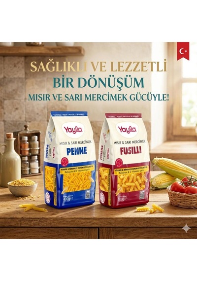 Yayla Mısır Sarı Mercimek Penne + Mısır Sarı Mercimek Fusulli 400 Gr
