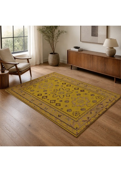 Kartela Halı Rustik Halı Jüt Taban Dokuma Halı Hardal Sarısı - 100 X 150 Cm