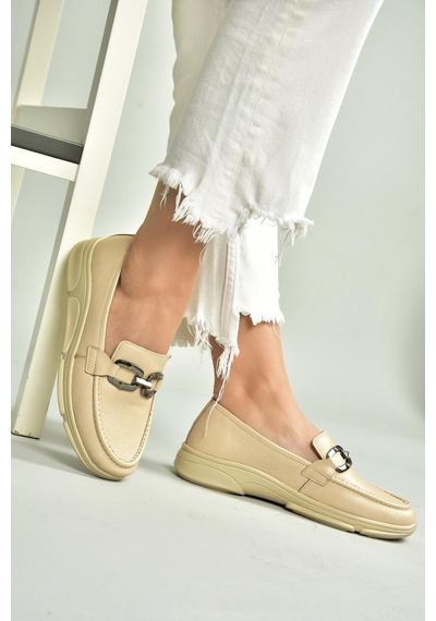 Fox Shoes T555081403 Bej Hakiki Deri Günlük Kadın Ayakkabı Bej-hakiki Deri