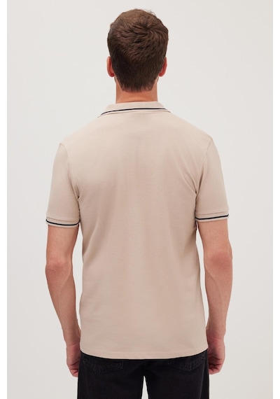 Tudors Erkek Slim Fit Dar Kesim %100 Pamuk Yumuşak Dokulu Serin Tutan Kumaş Düz Pike Taş Polo Yaka Tişört-42251 Taş