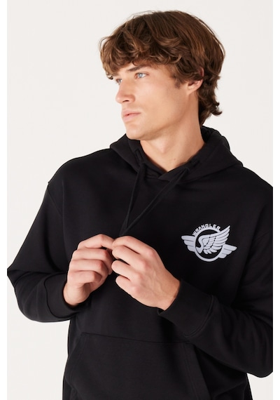 Wrangler Loose Fit Rahat Kesim Siyah Erkek Kapüşonlu Sweatshirt W232246001 Siyah