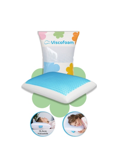 Viscofoam Bonni Terletmeyen Ortopedik Yastık Serinleten Visco Yastık Jelli Yastık 59x39x15.5cm