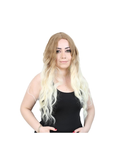 Su Dalgası Uzun Perçemsiz Fiber Sentetik Peruk / Balköpüğü / Platin Orta Ombreli - Rzır-462084 Renkli