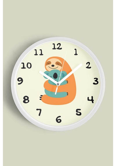 Sevimli Koala Çocuk Odası Duvar Saati - 35cm - Önü Camlı Beyaz Kasa - Sessiz Mekanizma Beyaz