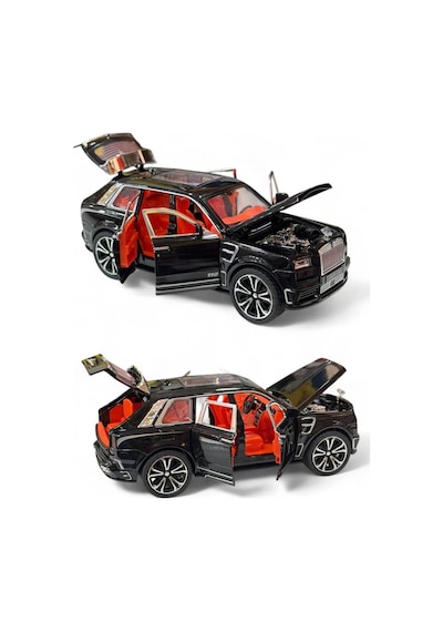 Siyah Rolls Royce Cullinan Metal Model Araba 1:32 - Sesli Işıklı Kapıları Açılan Oyuncak Jip 18 Cm