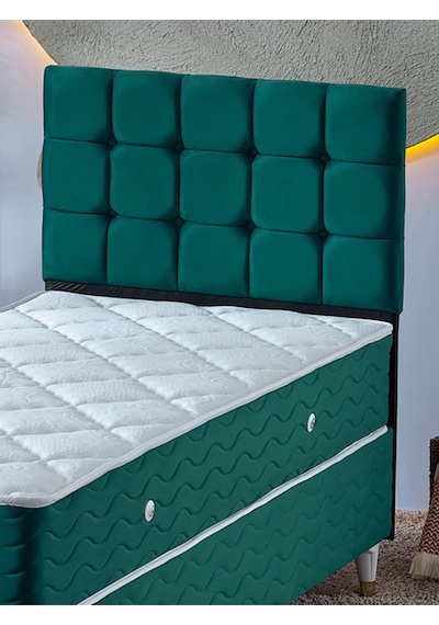 Beehanem Bengü Tek Kişilik 3lü Set Yatak+baza+başlık Yeşil 120 X 200