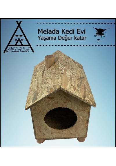 Melada Kedi Evi Dış Ortam Uygun Ahşap Kedi Evi Osb 43x40x37 Cm