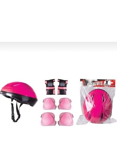 Çocuk Kask Dizlik Dirseklik Koruyucu Seti Pembe