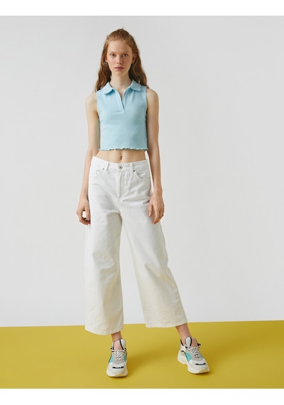 Koton Polo Yaka Kolsuz Pamuklu Crop Atlet Mavi 2sal30082ık