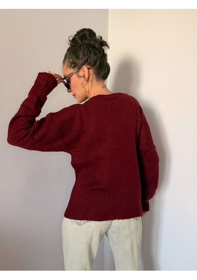 Ali Butik Bordo Önden Bağlamalı Triko Hırka Bordo