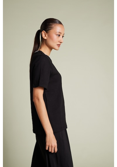 Pamuklu Kısa Kollu Kontrast Bisiklet Yaka T-shirt SIYAH