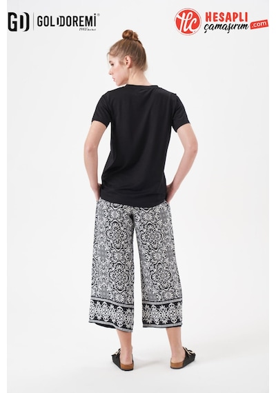 Gd Goldoremi 29063 Premium Kadın V Yaka Rahat Kalıp Desenli Bol Paça Kısa Kollu Pijama Takım Siyah Gd Goldoremi 29063 Premium Kadın V Yaka Rahat Kalıp Desenli Bol Paça Kısa Kollu Pijama Takım Siyah