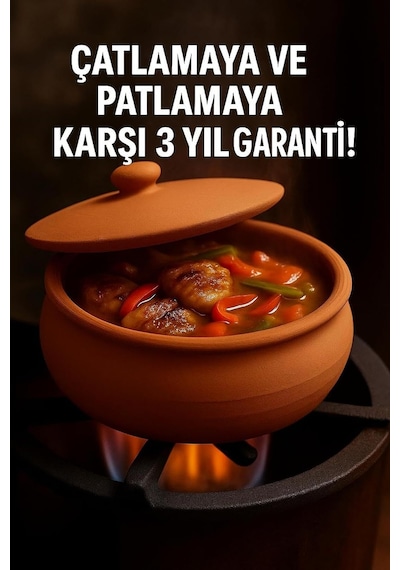 Tr Doğal Toprak Güveç Tencere, 2 Litre, Kapaklı, Ocak Ve Fırın Uyumlu, Kahverengi Genel