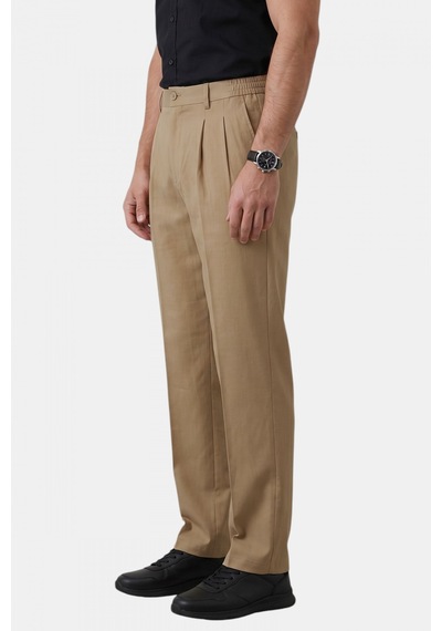 Deep Sea Deepsea Bej Baggy Fit Pileli Kumaş Pantolon Likralı, Beli Lastikli Rahat Kesim Erkek Pantolon 2600920
