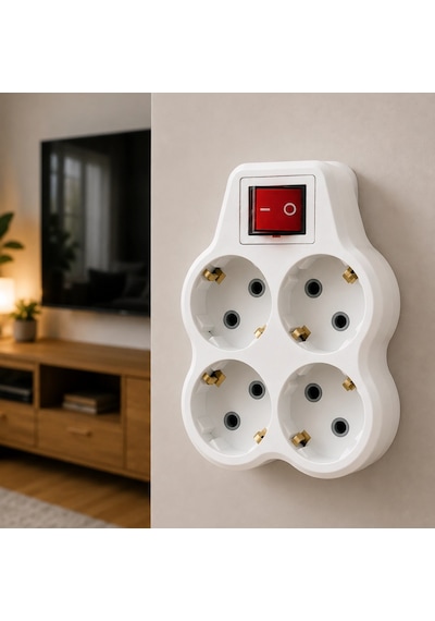 4 Lü Priz Çoğaltıcı Açma Kapama Anahtarlı Kablosuz Duvar Tipi Priz Adaptörü Diğer