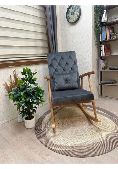 Asedia Trend Naturel Gri Kapitoneli Sallanan Sandalye Koltuk