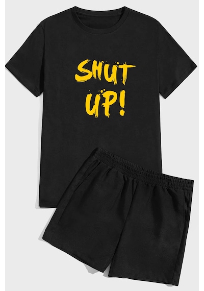 Uyguntarz Shut Up Baskı Şort Takım Siyah