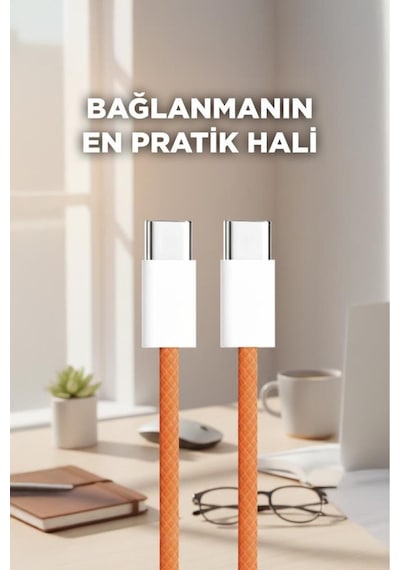 Şarj Kablosu Type-c To Type-c 60w Örgü Hızlı Şarj Ve Data Kablo U25 Turuncu