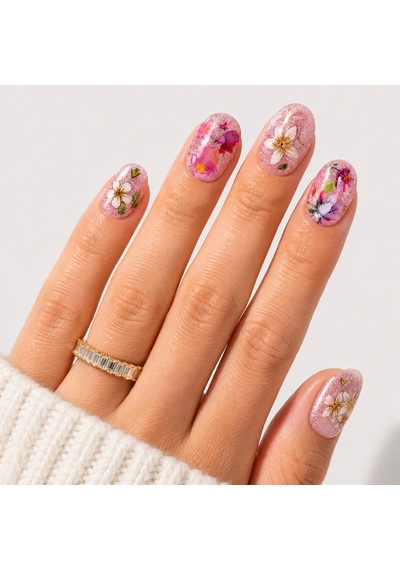 Renkli Nail Art Kısa Oval El Yapımı Jel Takma Tırnak Kkbd1788 M