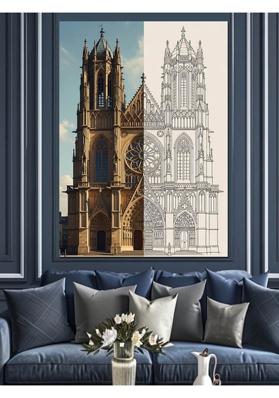 Ahşap Tablo Gotik Katedral Eskiz Çizimi