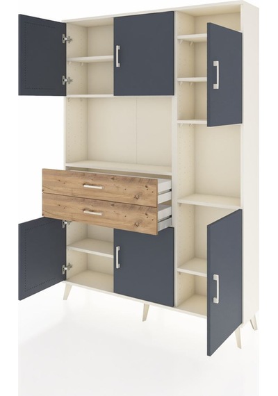 Arges Dolap 9 Raflı 2 Çekmeceli 6 Kapaklı 132x30x195 Aytaşı-antrasit/çam Antrasıt/atlas Çam