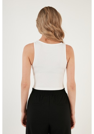 Lela Fitilli Super Crop Örme Bayan Atlet 5865554 Beyaz