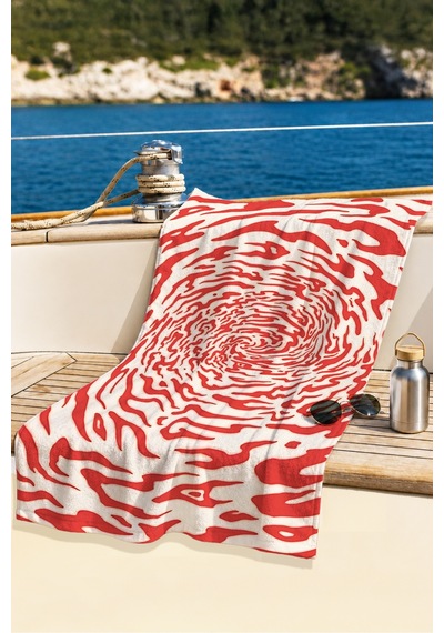 Soyut Spiral Desenli Modern Plaj Havlusu - Kırmızı Ekru Sanatsal Hızlı Kuruyan Mikrofiber Havlu Bulut Menekşe