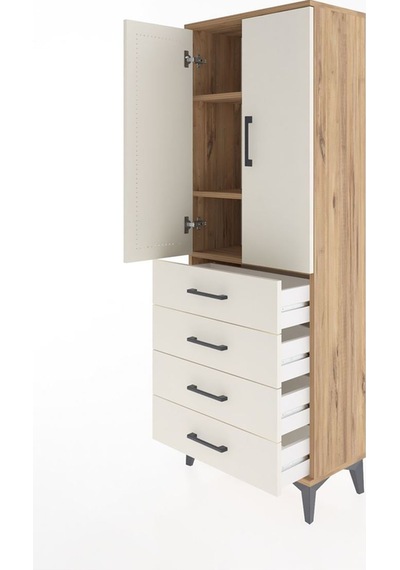 Arges Dolap 3 Raflı 4 Çekmeceli 2 Kapaklı 60x30x163 Çam-aytaşı Atlas Çam