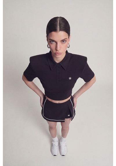 Holly Lolly Vatkalı Polo Yaka Carolyn T-shirt Siyah