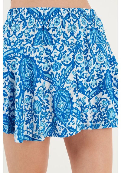 Lela Desenli Beli Lastikli Mini Bayan Şort Etek 5865118 Mavi