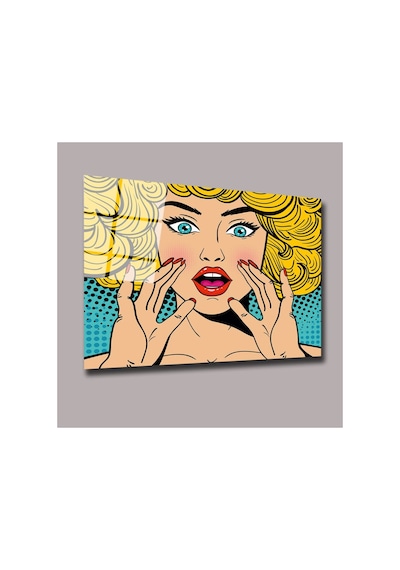 Sarışın Pop Art Kadın Cam Tablo Pct0617 Portre Temalı Dekoratif Duvar Tablosu, Salon Ve Yatak Odası Dekoru,