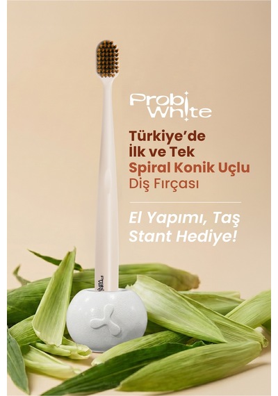 Probiwhite Spiral Uçlu Doğal Vegan Diş Fırçası El Yapımı Stant Hediye