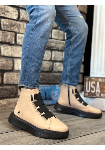 Ba0142 Bantlı Erkek Yüksek Taban Krem Spor Bot