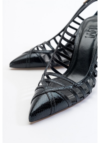 Luvishoes Gesto Siyah Desenli Kadın Topuklu Ayakkabı Siyah