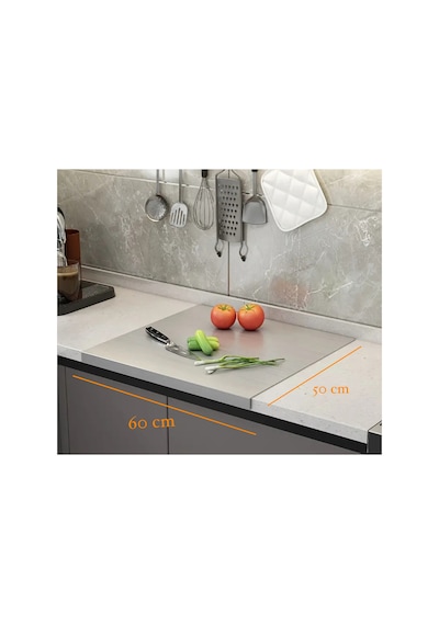 Paslanmaz Çelik 60 X 50 Cm Metal Tezgah Koruyucu L Büküm Çok Amaçlı Kesme Tahtası Gri