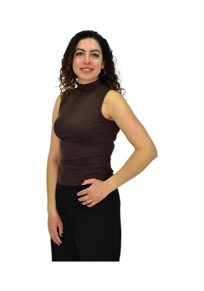 Kadın Düz Renk Vücuda Oturan Askılı Tişört Bgl-st04297 Kahve