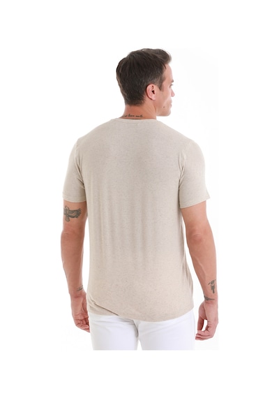 Hatemoğlu Taş Regular Fit Düz Bisiklet Yaka Keten Tişört 35102024c007 Taş
