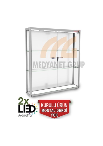 Duvar Tipi Camlı Vitrin - Camlı Dolap - Camlı Koleksiyon Vitrini (528830294) Gri