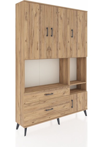 Arges Dolap 7 Raflı 2 Çekmeceli 4 Kapaklı 132x30x195 Çam-çam/çam Çam